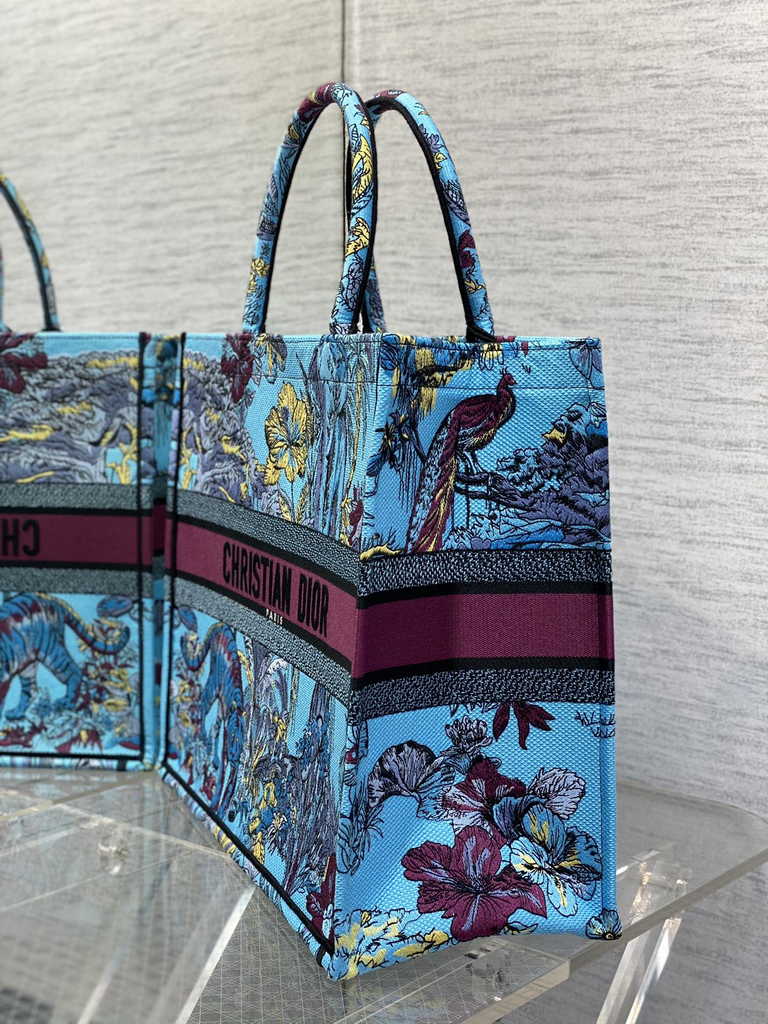 Dior Large Book Tote Bag M1286 Celestial Blue Multicolor Toile de Jouy Voyage Embroidery