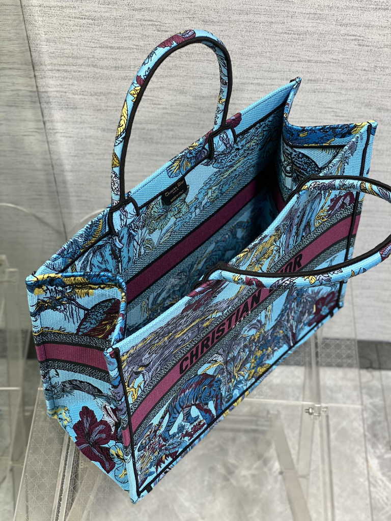 Dior Large Book Tote Bag M1286 Celestial Blue Multicolor Toile de Jouy Voyage Embroidery