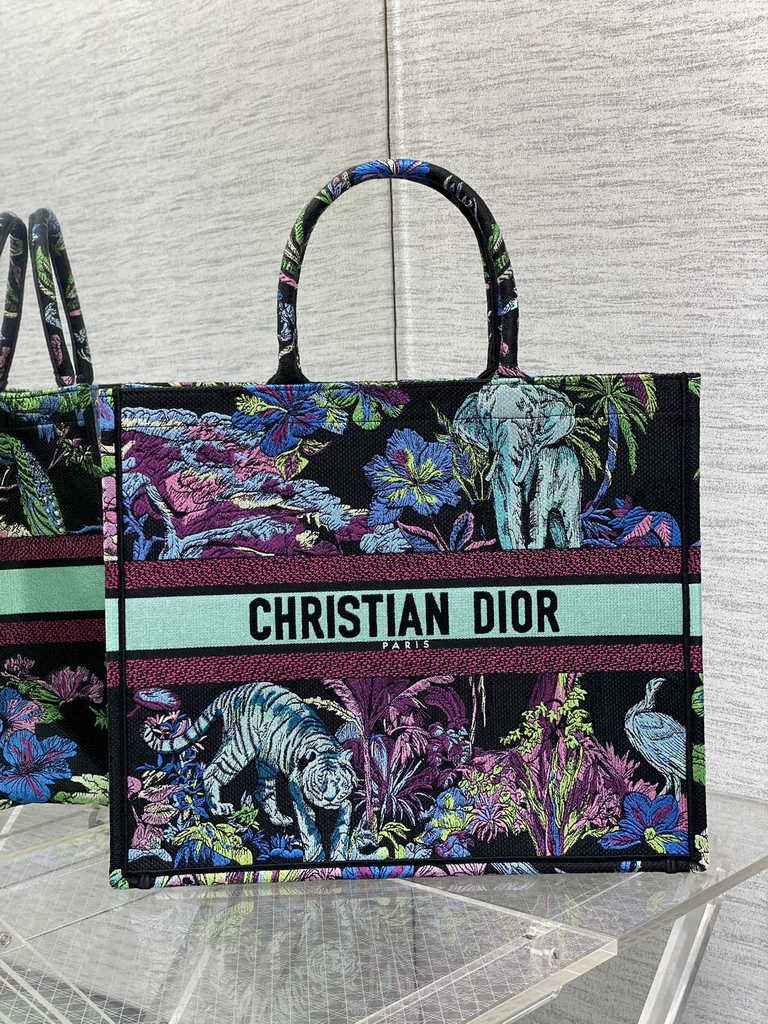 Dior Large Book Tote Bag M1286 Blue Multicolor Toile de Jouy Voyage Embroidery