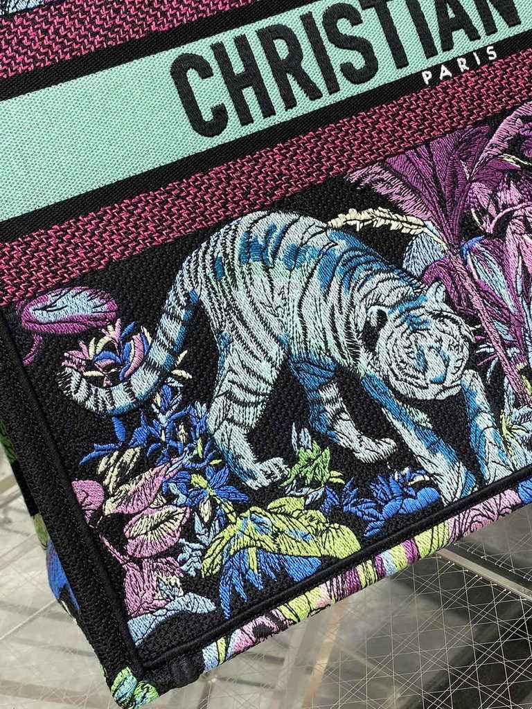 Dior Large Book Tote Bag M1286 Blue Multicolor Toile de Jouy Voyage Embroidery