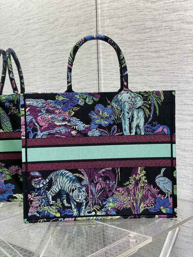 Dior Large Book Tote Bag M1286 Blue Multicolor Toile de Jouy Voyage Embroidery