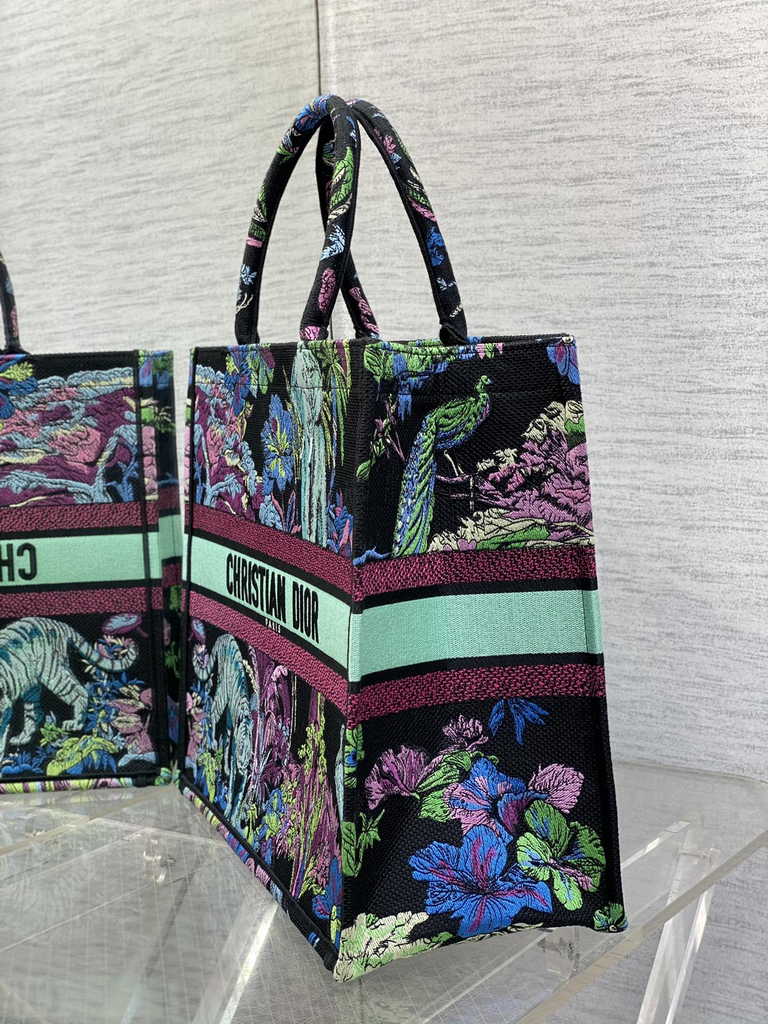 Dior Large Book Tote Bag M1286 Blue Multicolor Toile de Jouy Voyage Embroidery