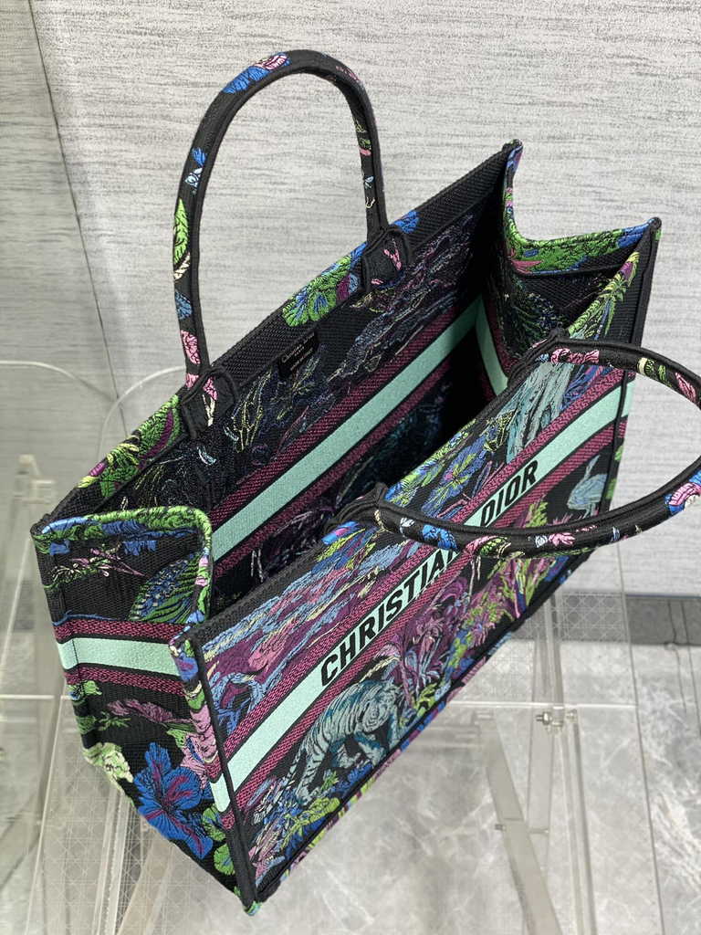 Dior Large Book Tote Bag M1286 Blue Multicolor Toile de Jouy Voyage Embroidery