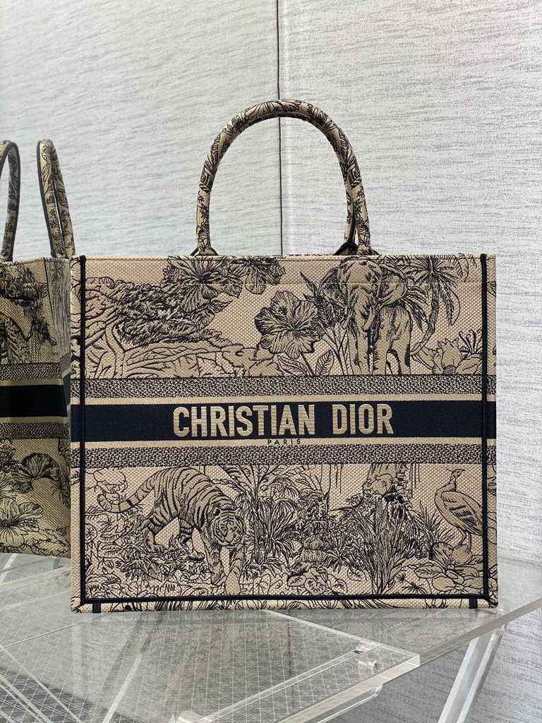 Dior Large Book Tote Bag M1286 Beige Multicolor Toile de Jouy Voyage Embroidery