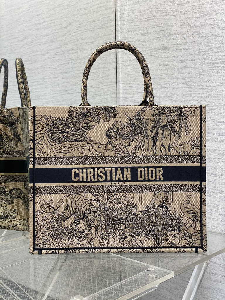 Dior Large Book Tote Bag M1286 Beige Multicolor Toile de Jouy Voyage Embroidery