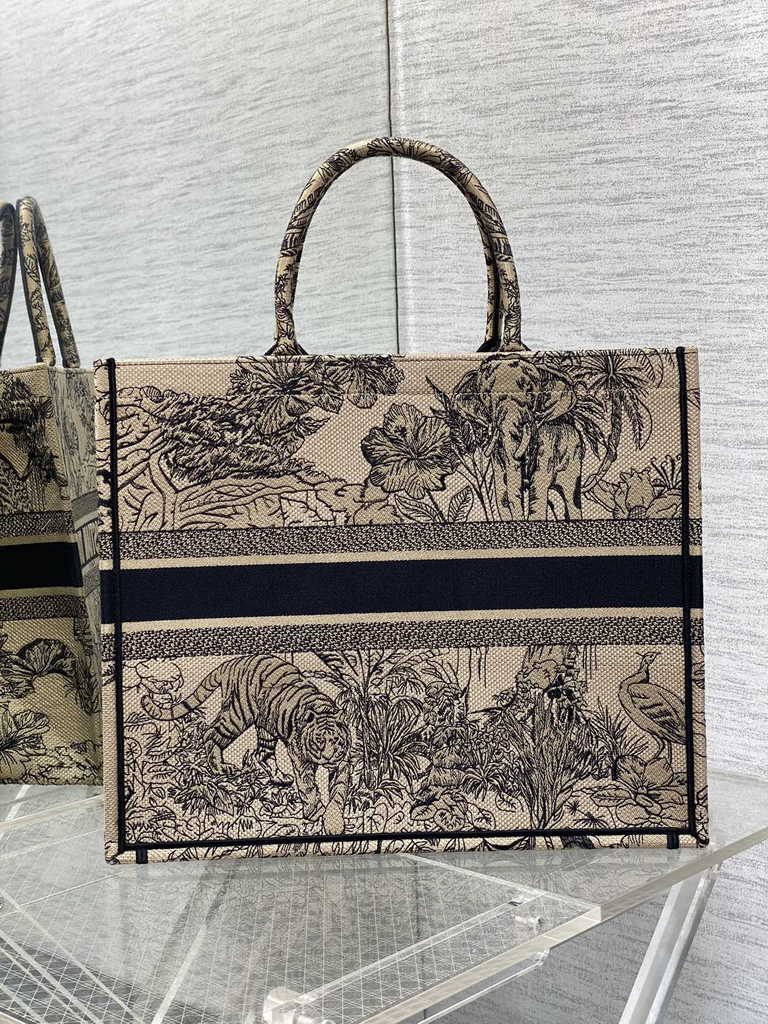 Dior Large Book Tote Bag M1286 Beige Multicolor Toile de Jouy Voyage Embroidery