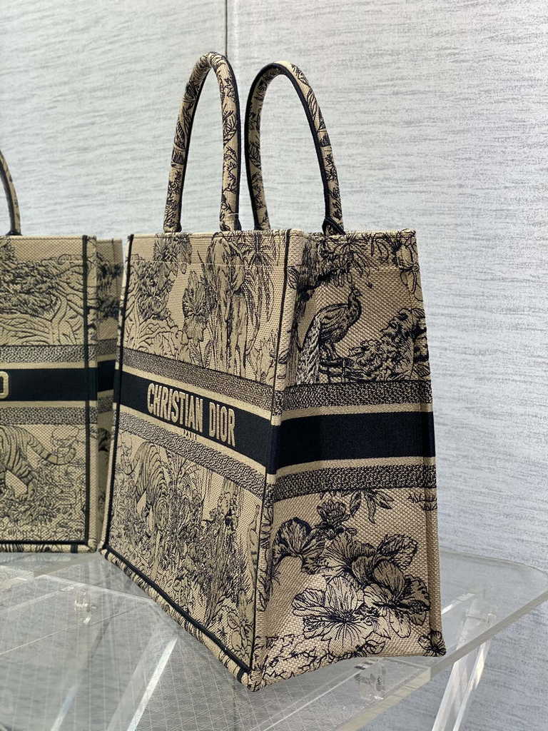 Dior Large Book Tote Bag M1286 Beige Multicolor Toile de Jouy Voyage Embroidery