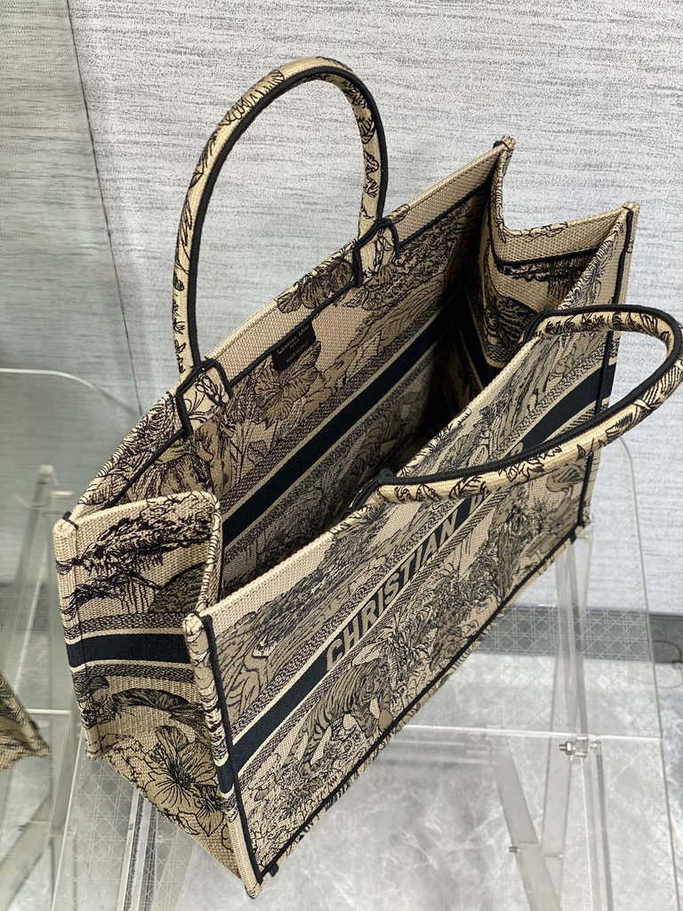 Dior Large Book Tote Bag M1286 Beige Multicolor Toile de Jouy Voyage Embroidery