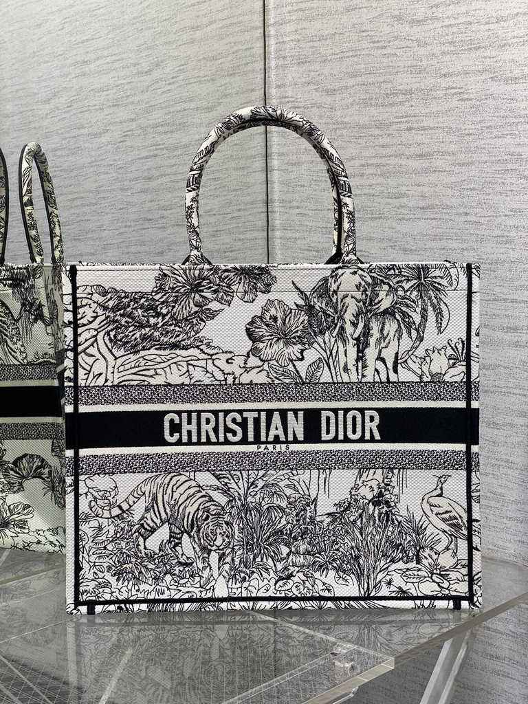Dior Large Book Tote Bag M1286 White Multicolor Toile de Jouy Voyage Embroidery
