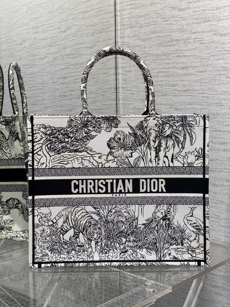 Dior Large Book Tote Bag M1286 White Multicolor Toile de Jouy Voyage Embroidery
