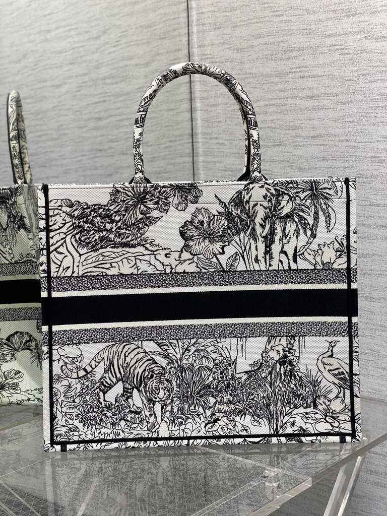 Dior Large Book Tote Bag M1286 White Multicolor Toile de Jouy Voyage Embroidery