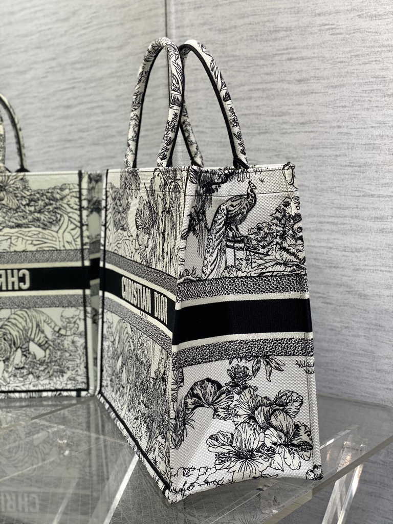 Dior Large Book Tote Bag M1286 White Multicolor Toile de Jouy Voyage Embroidery