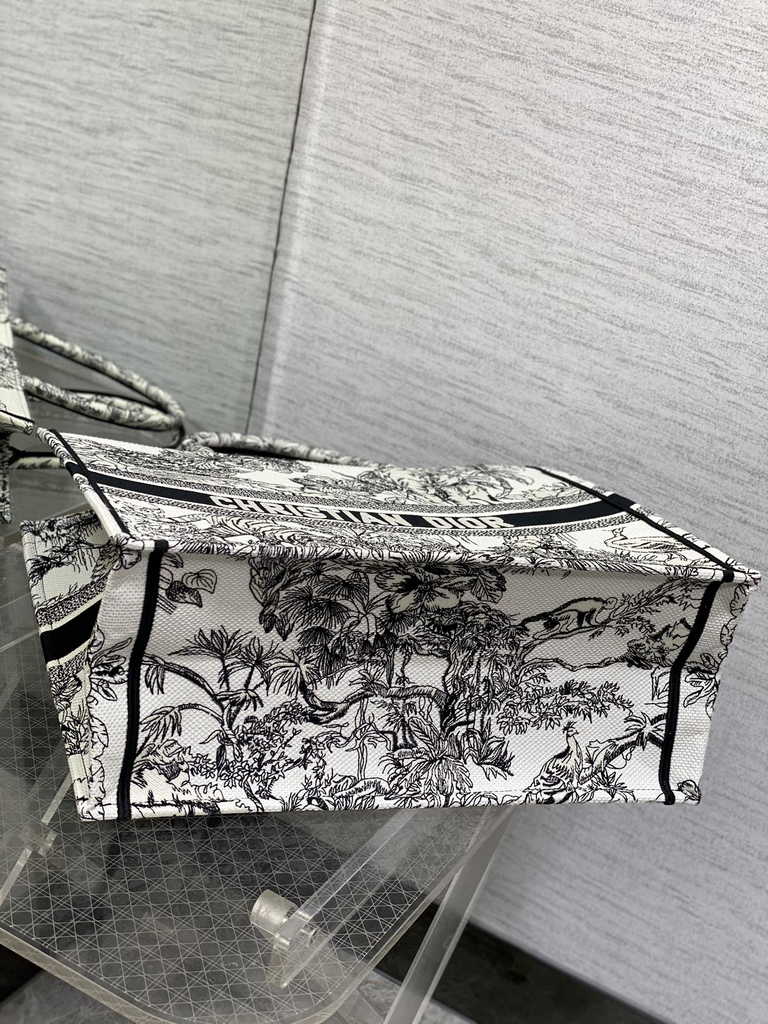 Dior Large Book Tote Bag M1286 White Multicolor Toile de Jouy Voyage Embroidery