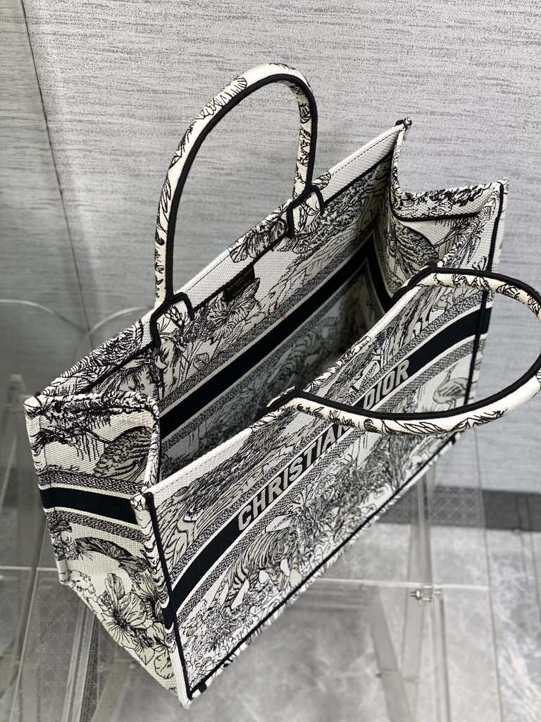 Dior Large Book Tote Bag M1286 White Multicolor Toile de Jouy Voyage Embroidery