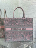 Dior Large Book Tote Bag M1286 Gray and Pink Toile de Jouy Voyage Embroidery