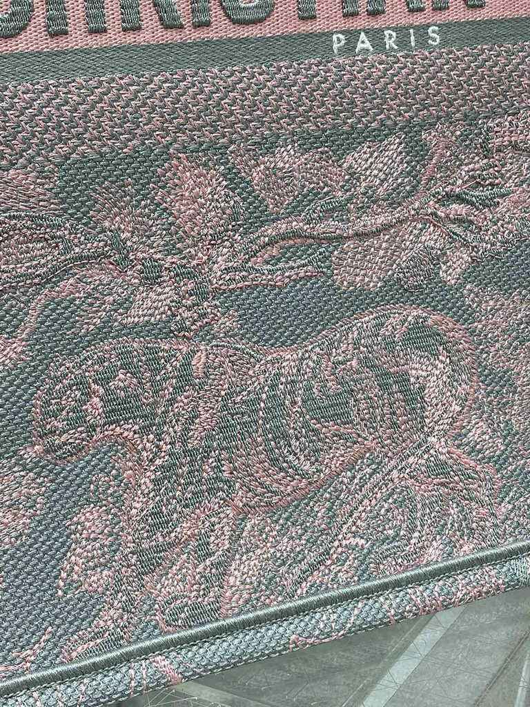 Dior Large Book Tote Bag M1286 Gray and Pink Toile de Jouy Voyage Embroidery
