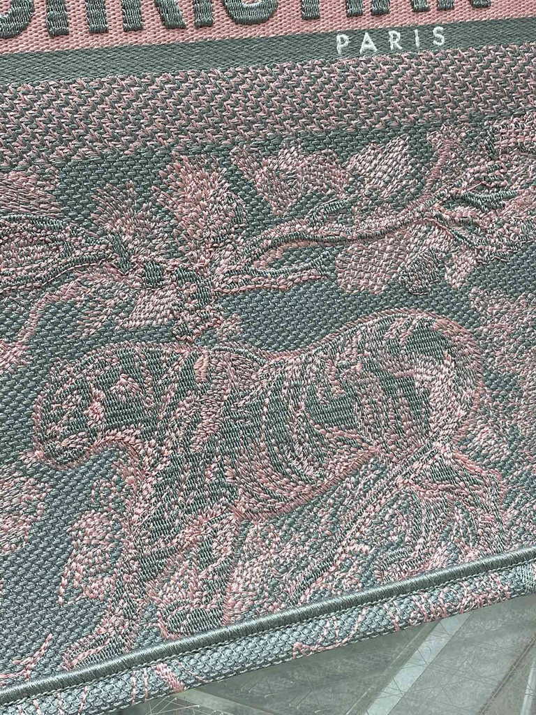 Dior Large Book Tote Bag M1286 Gray and Pink Toile de Jouy Voyage Embroidery