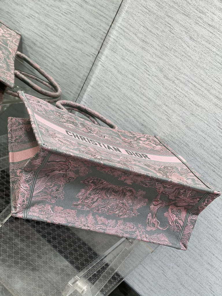 Dior Large Book Tote Bag M1286 Gray and Pink Toile de Jouy Voyage Embroidery
