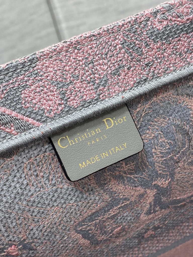 Dior Large Book Tote Bag M1286 Gray and Pink Toile de Jouy Voyage Embroidery