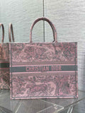 Dior Large Book Tote Bag M1286 Pink and Gray Toile de Jouy Voyage Embroidery