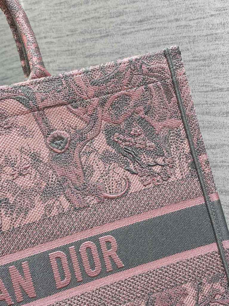 Dior Large Book Tote Bag M1286 Pink and Gray Toile de Jouy Voyage Embroidery