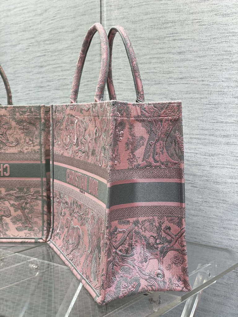 Dior Large Book Tote Bag M1286 Pink and Gray Toile de Jouy Voyage Embroidery
