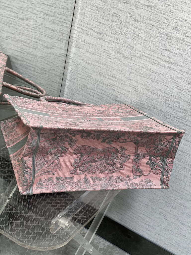 Dior Large Book Tote Bag M1286 Pink and Gray Toile de Jouy Voyage Embroidery