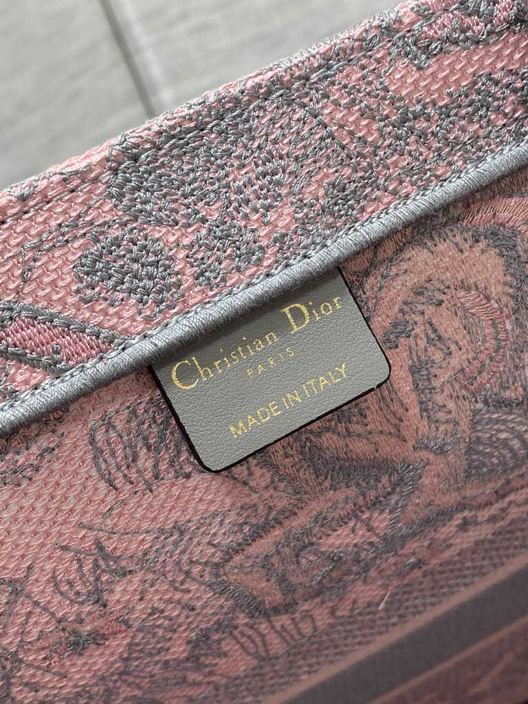 Dior Large Book Tote Bag M1286 Pink and Gray Toile de Jouy Voyage Embroidery