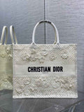 Dior Large Book Tote Bag M1286 White Lace Flower Embroidery