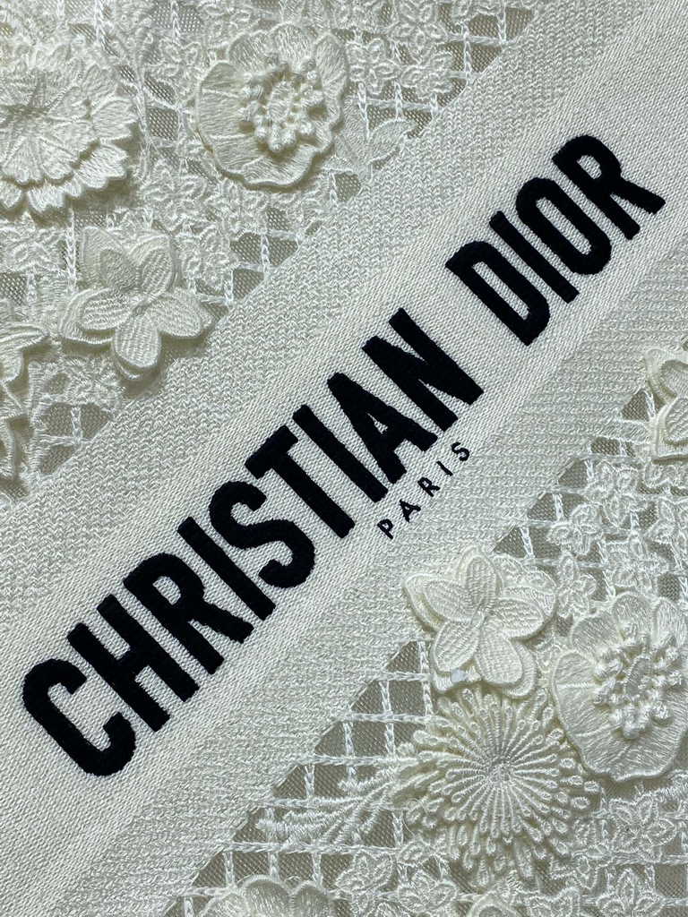 Dior Large Book Tote Bag M1286 White Lace Flower Embroidery