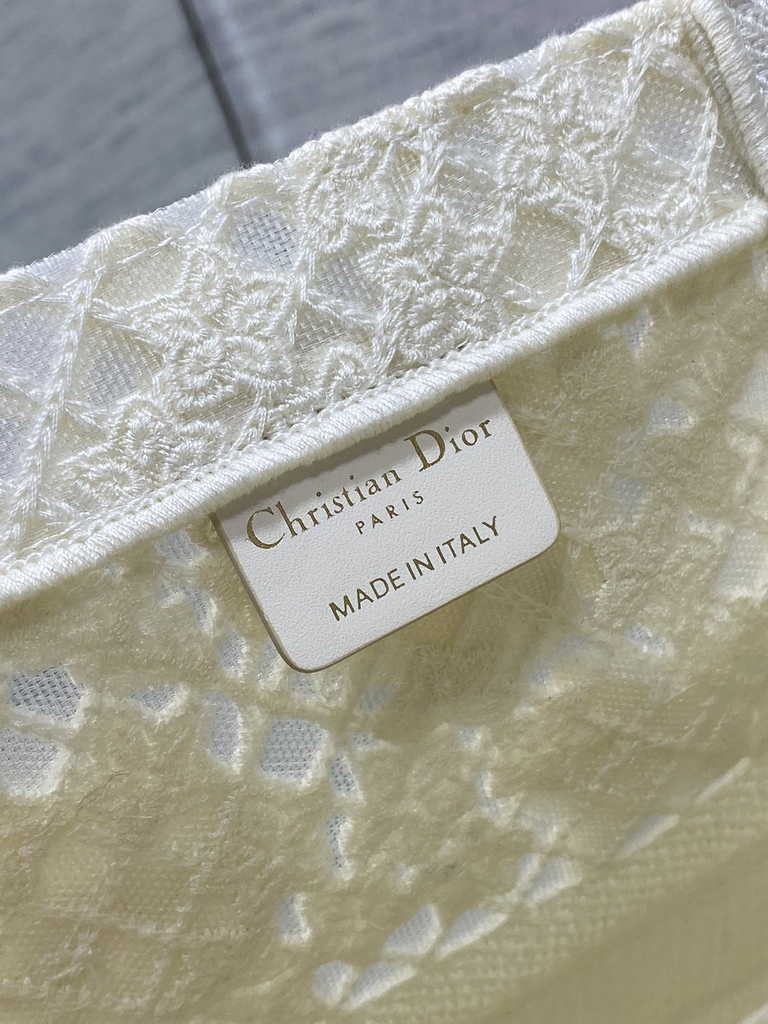 Dior Large Book Tote Bag M1286 White Lace Flower Embroidery