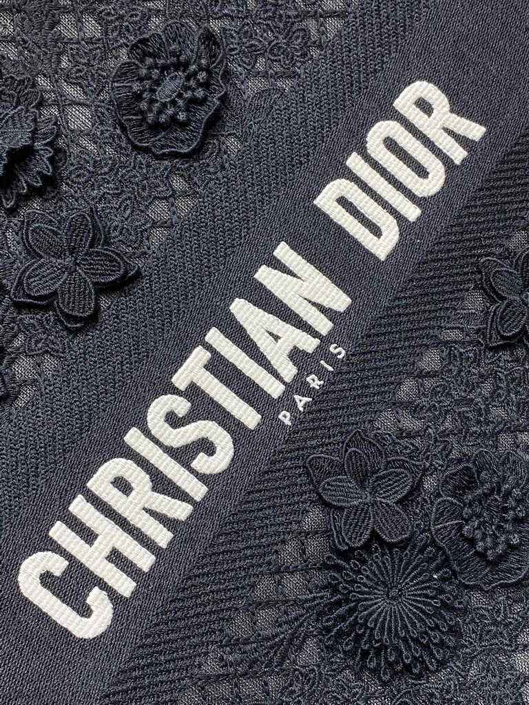 Dior Large Book Tote Bag M1286 Black Lace Flower Embroidery