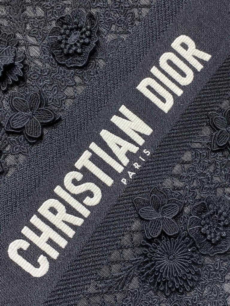 Dior Large Book Tote Bag M1286 Black Lace Flower Embroidery