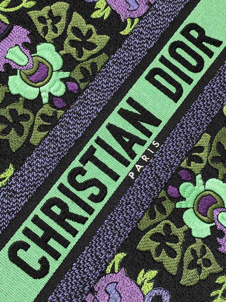 Dior Large Book Tote Bag M1286 Multicolor Dior Indian Purple Embroidery