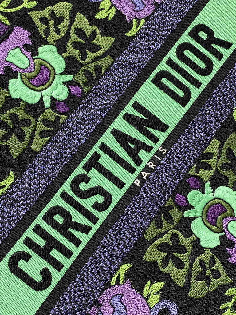 Dior Large Book Tote Bag M1286 Multicolor Dior Indian Purple Embroidery