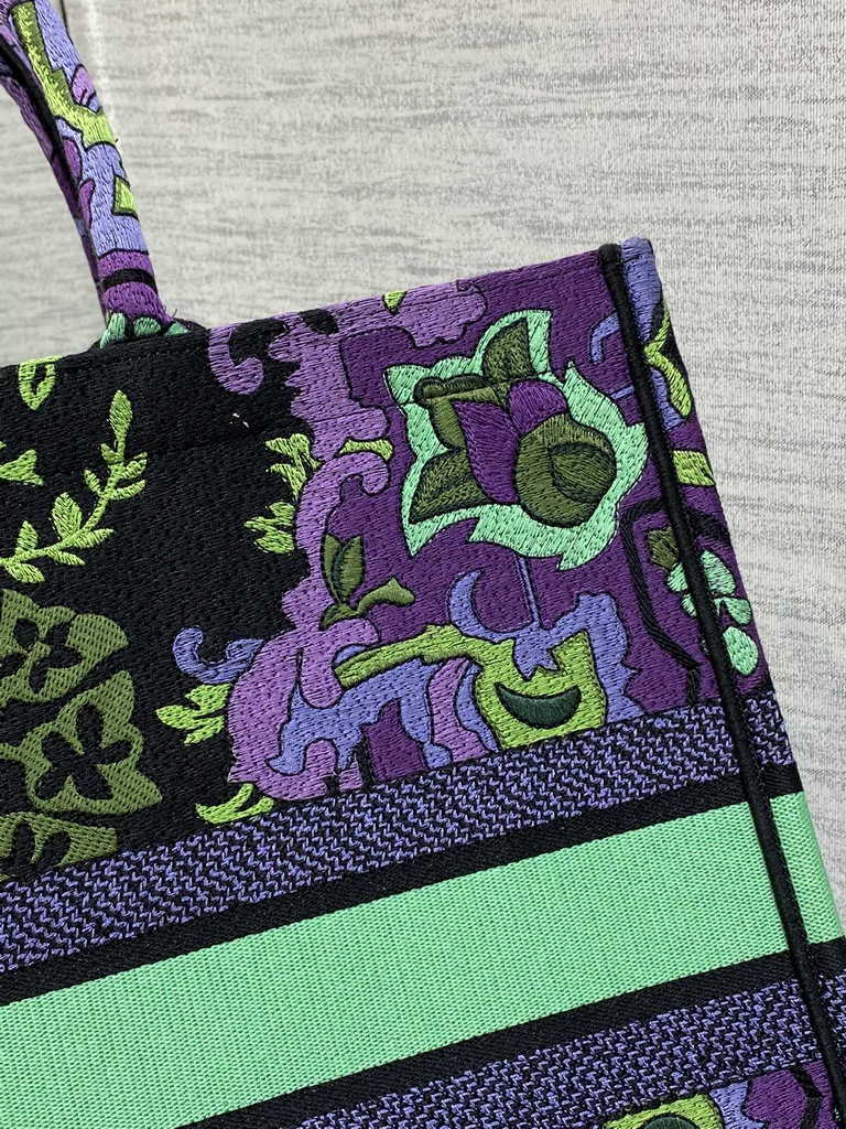 Dior Large Book Tote Bag M1286 Multicolor Dior Indian Purple Embroidery