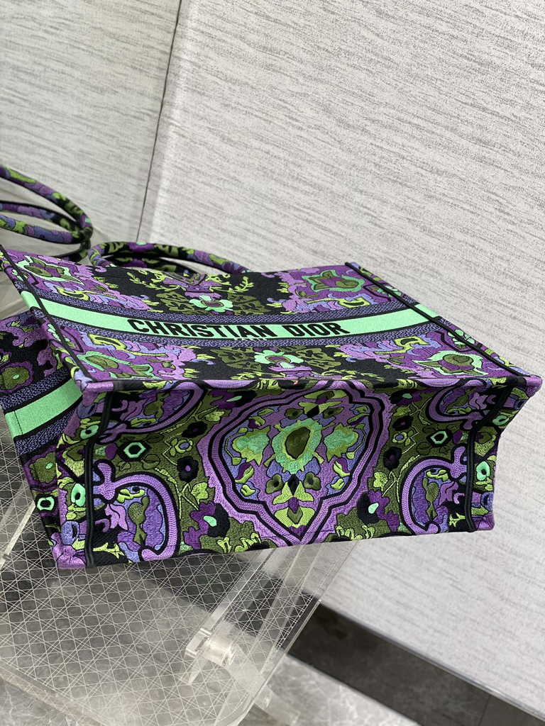 Dior Large Book Tote Bag M1286 Multicolor Dior Indian Purple Embroidery