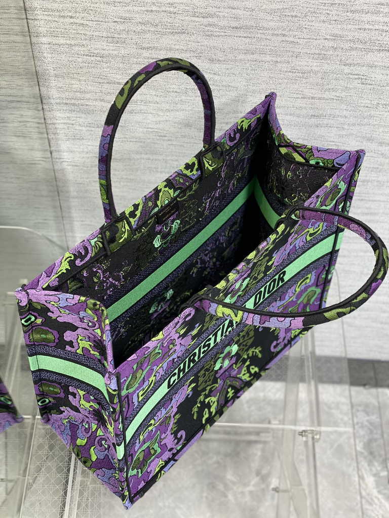 Dior Large Book Tote Bag M1286 Multicolor Dior Indian Purple Embroidery