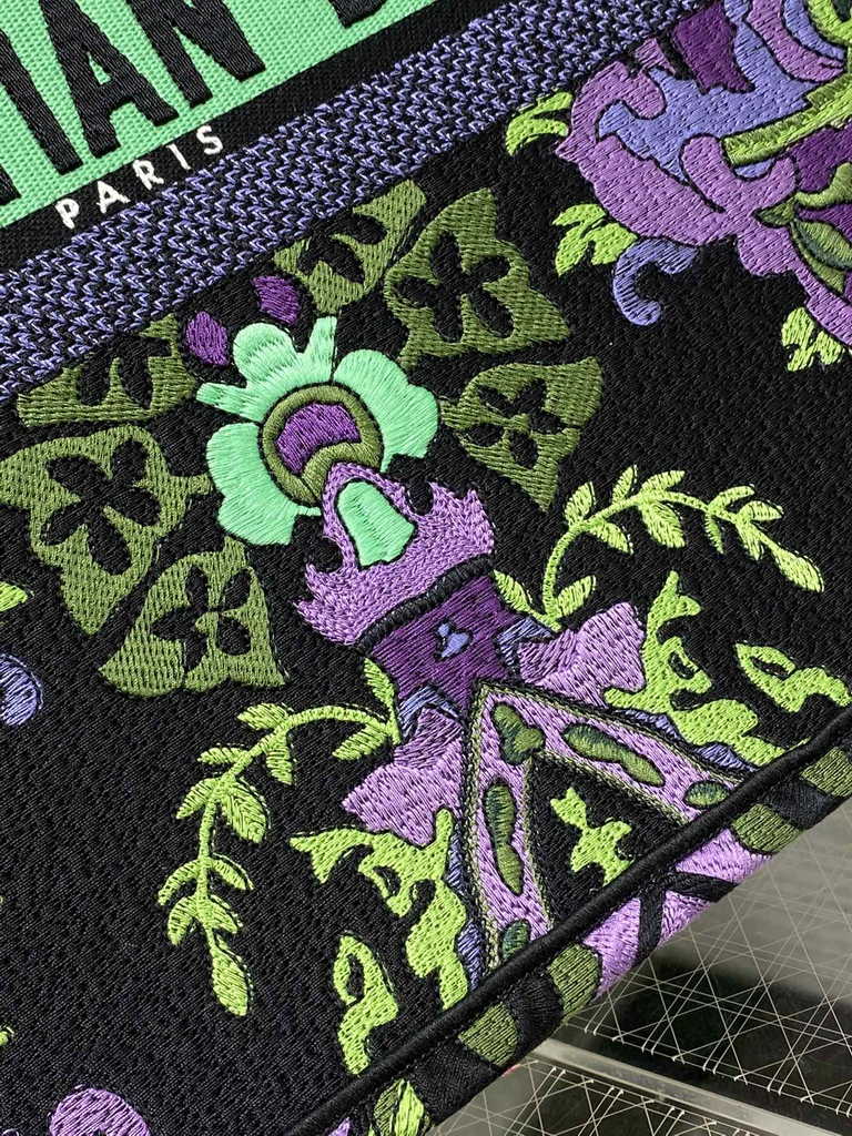 Dior Large Book Tote Bag M1286 Multicolor Dior Indian Purple Embroidery