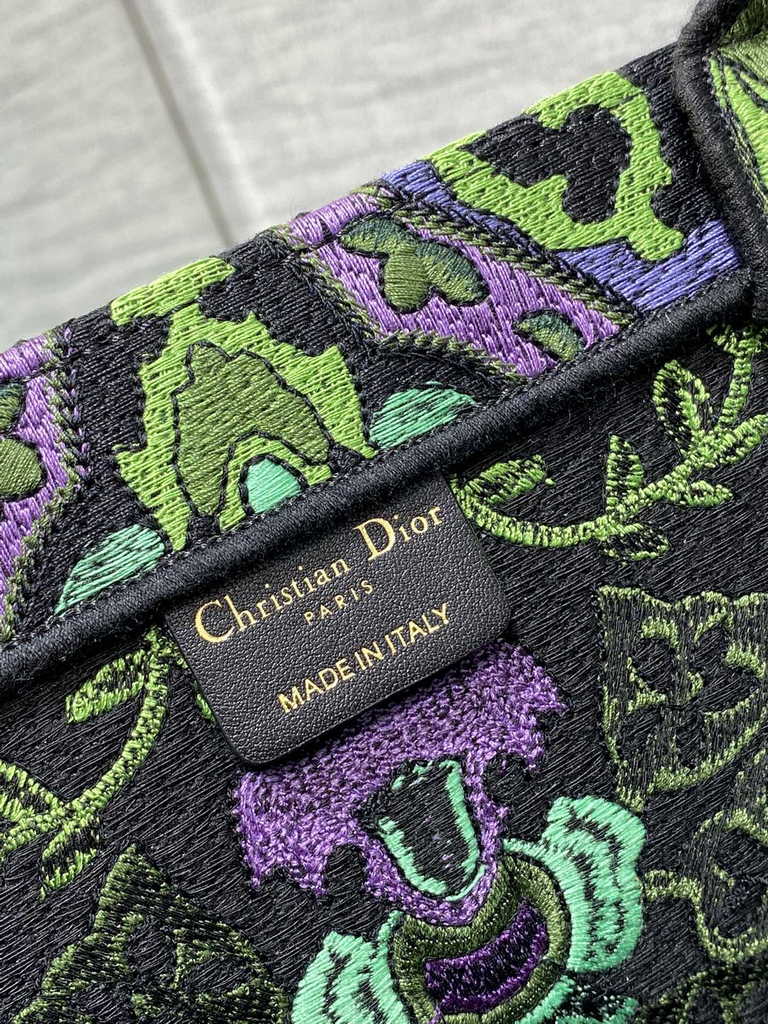 Dior Large Book Tote Bag M1286 Multicolor Dior Indian Purple Embroidery
