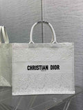 Dior Large Book Tote Bag M1286 White-Tone Black D-Lace Embroidery