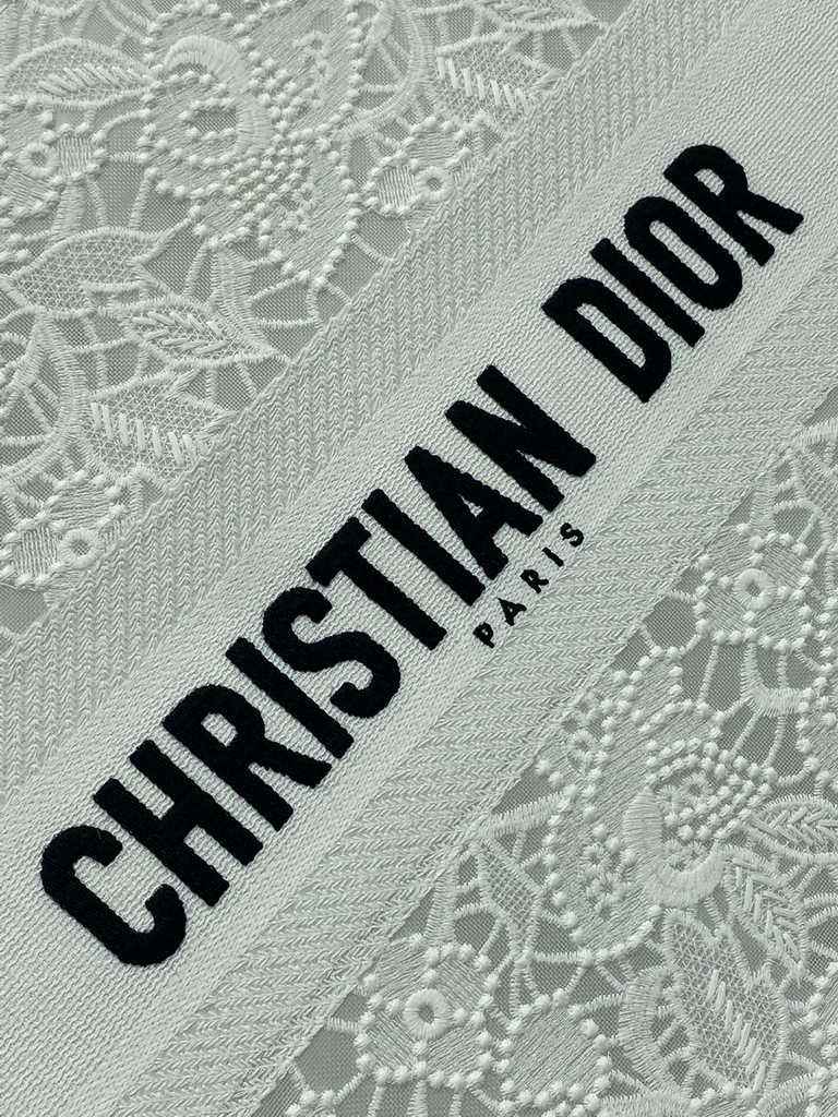 Dior Large Book Tote Bag M1286 White-Tone Black D-Lace Embroidery