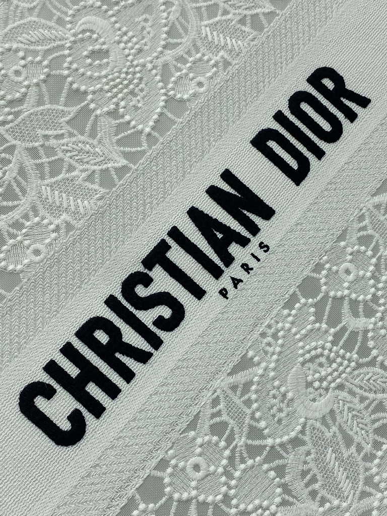 Dior Large Book Tote Bag M1286 White-Tone Black D-Lace Embroidery