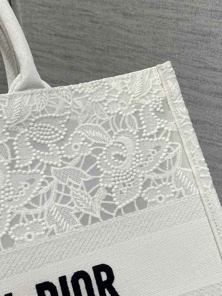 Dior Large Book Tote Bag M1286 White-Tone Black D-Lace Embroidery