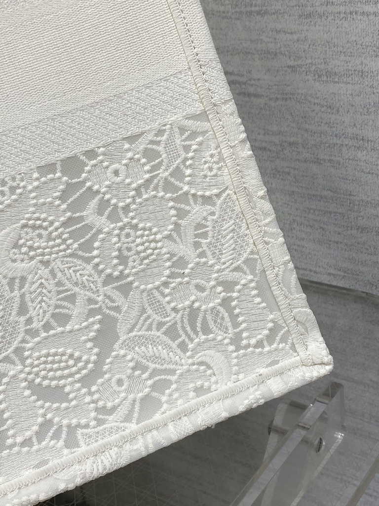 Dior Large Book Tote Bag M1286 White-Tone Black D-Lace Embroidery