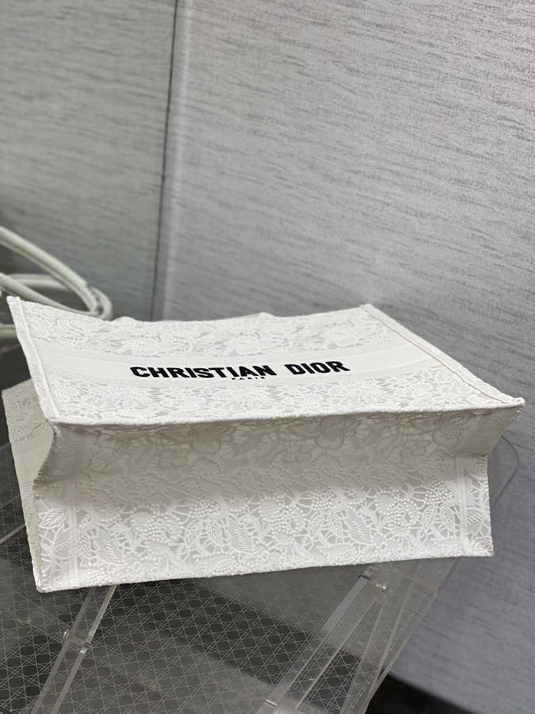 Dior Large Book Tote Bag M1286 White-Tone Black D-Lace Embroidery