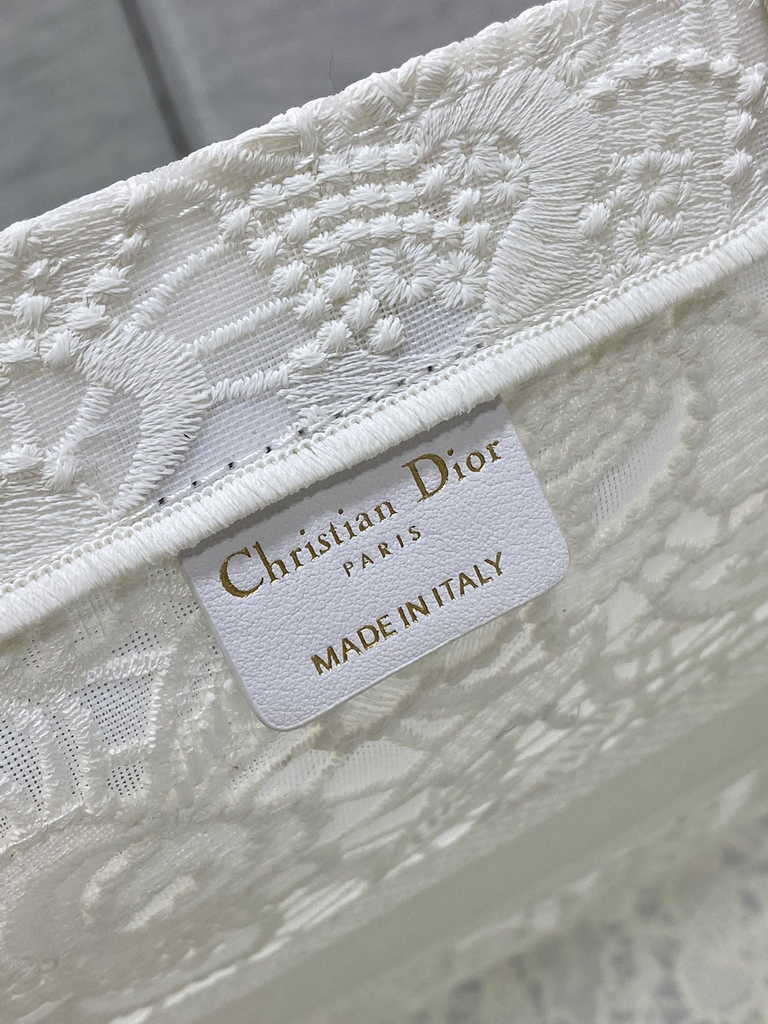 Dior Large Book Tote Bag M1286 White-Tone Black D-Lace Embroidery