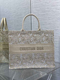 Dior Large Book Tote Bag M1286 Gold-Tone D-Lace Embroidery with Macramé Effect