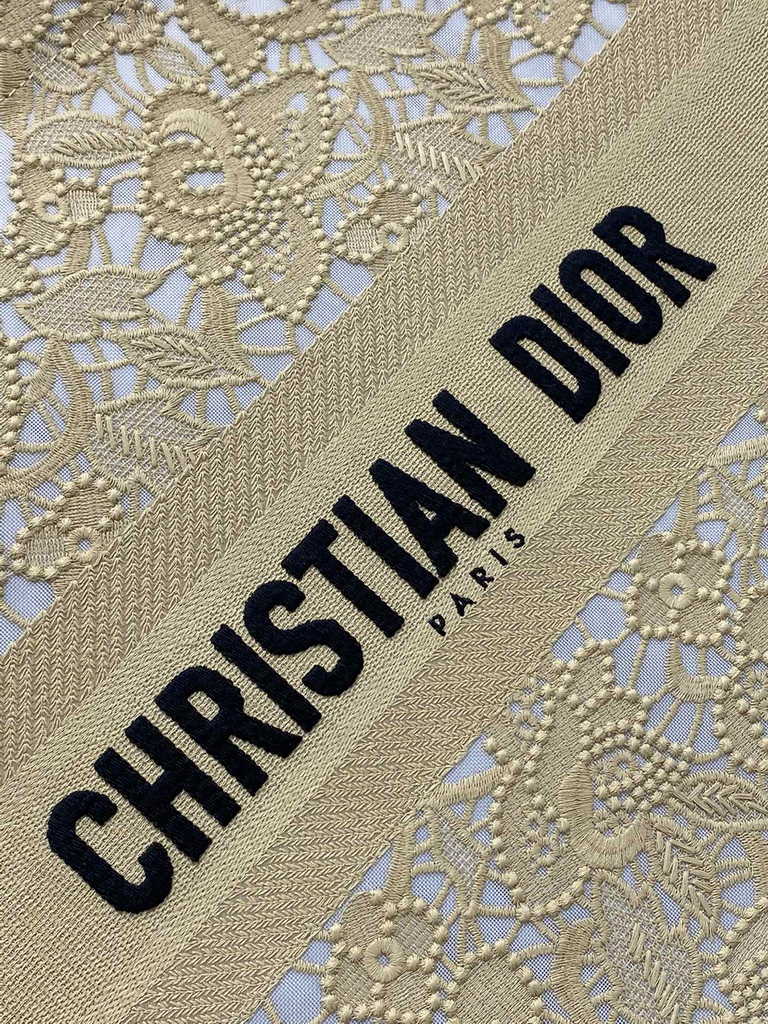 Dior Large Book Tote Bag M1286 Gold-Tone Black D-Lace Embroidery