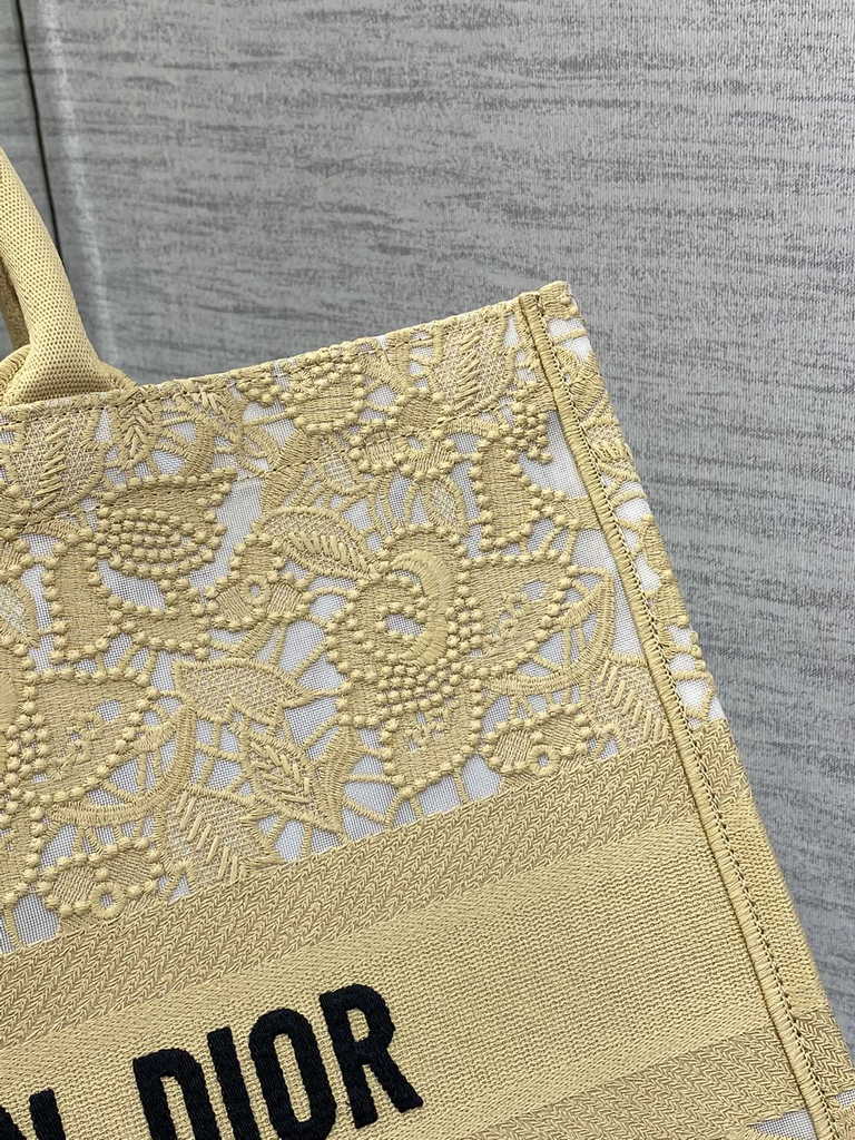 Dior Large Book Tote Bag M1286 Gold-Tone Black D-Lace Embroidery